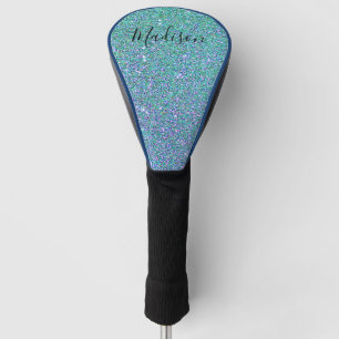 Elegant Monogram Teal Blue Green Glitter Sparkle Golf Head Cover