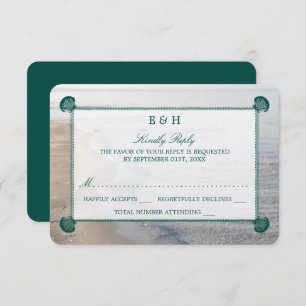 Elegant Monogram & Teal Scallop Beach Wedding RSVP Card