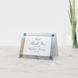 Elegant Monogram & Teal Scallop Beach Wedding Thank You Card