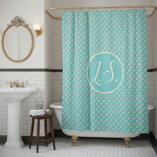 Elegant Monogram Teal Shower Curtain with Pearls
