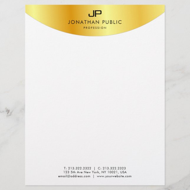 Elegant Monogram Template Metallic Look Faux Gold Custom Letterhead (Front)