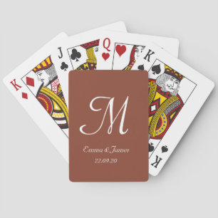 Elegant Monogram Terracotta and White Script Name  Playing Cards