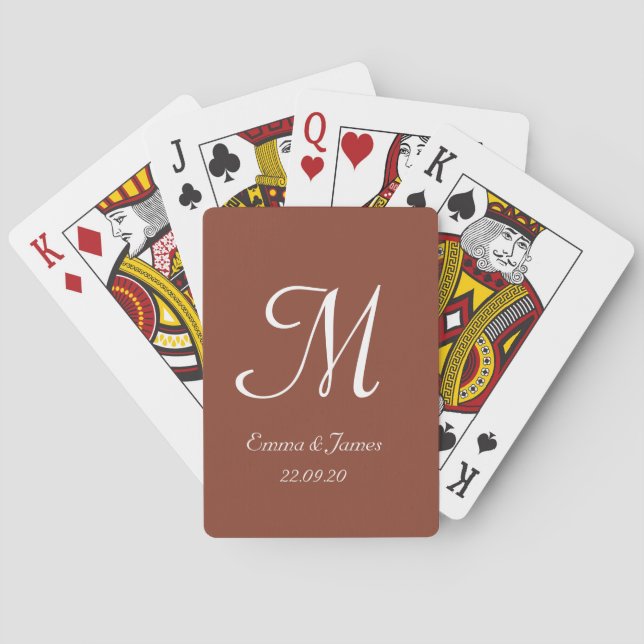 Elegant Monogram Terracotta and White Script Name  Playing Cards (Back)