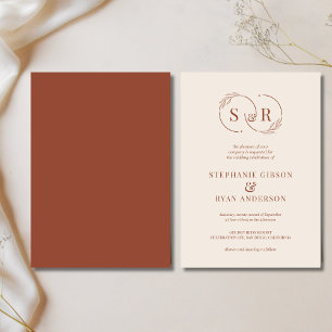 Elegant Monogram Terracotta Burnt Orange Wedding Invitation