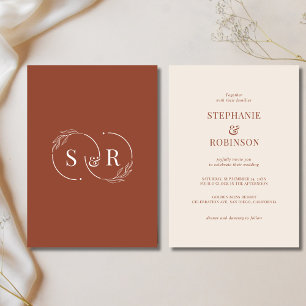 Elegant Monogram Terracotta Burnt Orange Wedding Invitation
