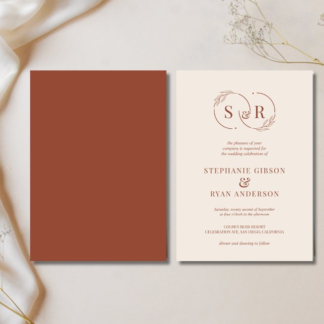 Elegant Monogram Terracotta Burnt Orange Wedding Invitation (Creator Uploaded)