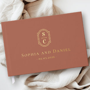 Elegant monogram terracotta wedding names date guest book