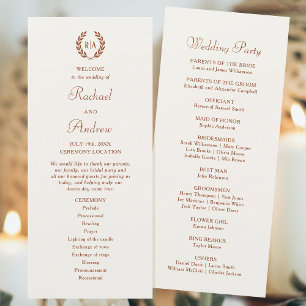 Elegant Monogram Terracotta Wedding Timeline Flat Programme