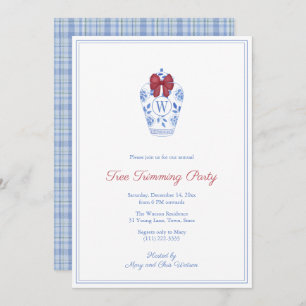 Elegant Monogram Tree Trimming Christmas Party Invitation