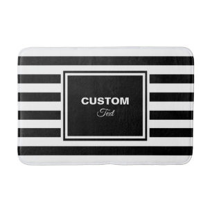 Elegant Monogram Trendy Black White Stripe Bath Mat