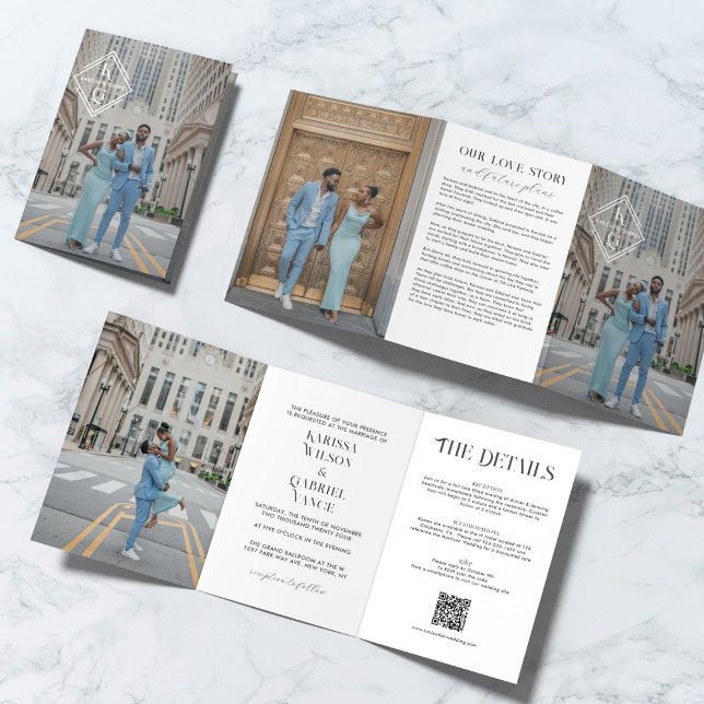 Elegant Monogram Trifold Book Wedding Invitation (Creator Uploaded)