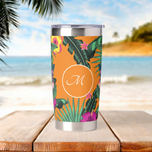 Elegant Monogram Tropical Flowers Insulated Tumbler