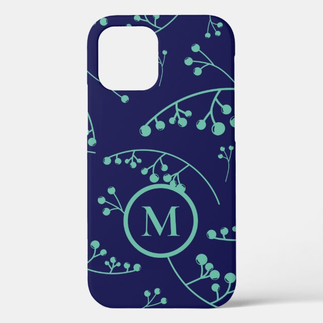 Elegant monogram turquoise green berry pattern Case-Mate iPhone case (Back)