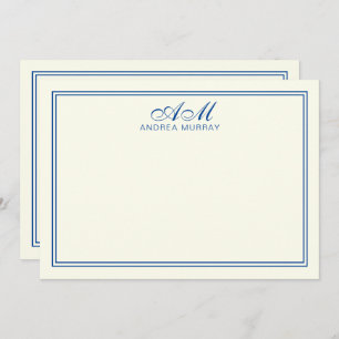 Elegant Monogram Two Border Navy Blue Ivory Card