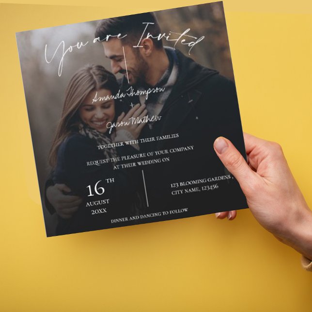 Elegant Monogram Two Photo Text Overlay Wedding (Creator Uploaded)