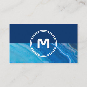 Elegant monogram two tone deep blue crystal business card