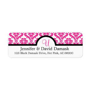 Elegant Monogram U Hot Pink Damask