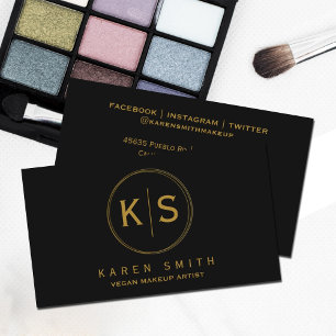 Elegant Monogram Vegan Makeup Artist,  Business Card