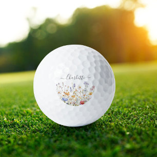 Elegant Monogram Watercolor Colorful Wildflower Golf Balls