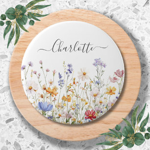 Elegant Monogram Watercolor Colourful Wildflower 7.5 Cm Round Badge