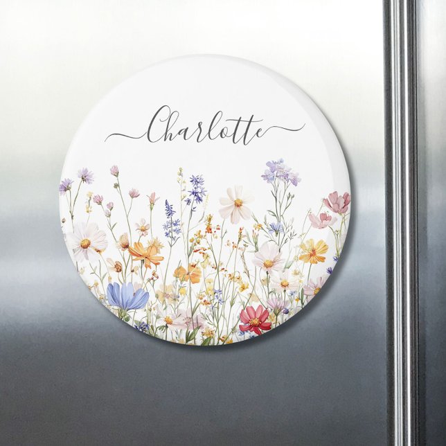 Elegant Monogram Watercolor Colourful Wildflower Magnet (In situ)
