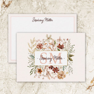 Elegant Monogram Watercolor Fall Wildflower Floral Card
