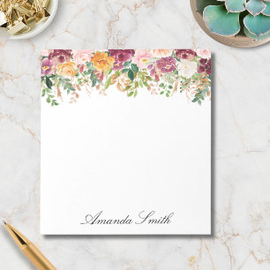 Elegant Monogram Watercolor Rose Flower Garden Notepad
