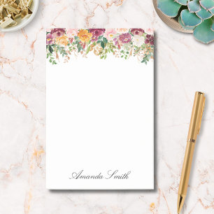 Elegant Monogram Watercolor Rose Flower Garden Post-it Notes