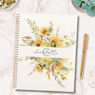 Elegant Monogram Watercolor Sunflower Bouquet Planner