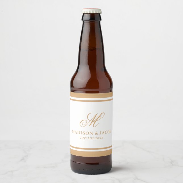Elegant Monogram Wedding  Beer Bottle Label (Front)