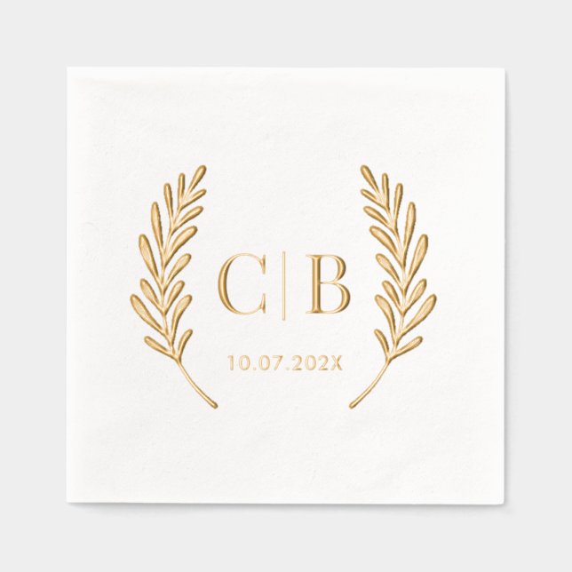 Elegant Monogram Wedding Bride and Groom Custom Foil Napkins (Front)