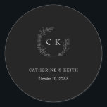 Elegant Monogram Wedding Classic Round Sticker<br><div class="desc">Elegant wedding stickers featuring laurel wreath monogram with couple's initials.  Add the couple's names and date using the fields provided.</div>