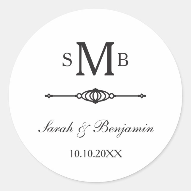 Elegant Monogram Wedding Classic Round Sticker (Front)
