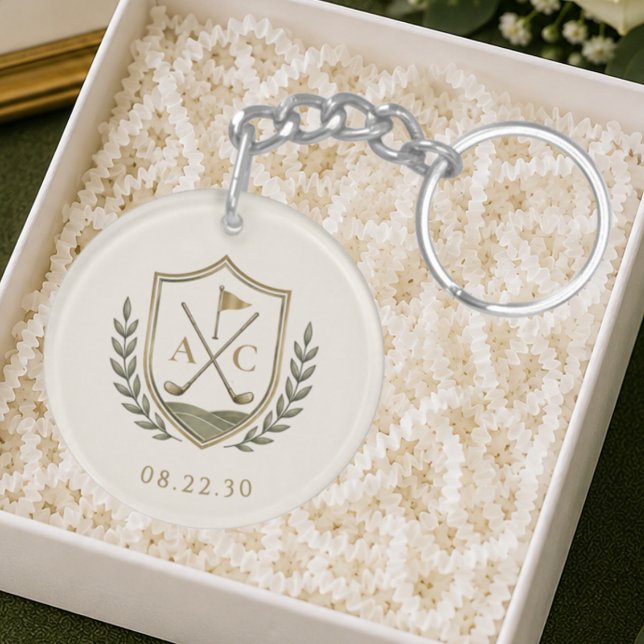 Elegant Monogram Wedding Golf Crest Key Ring (Creator Uploaded)