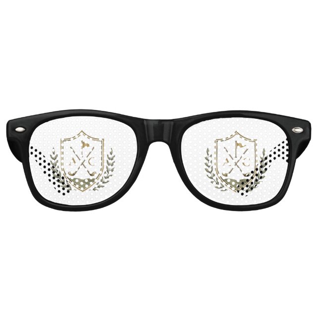Elegant Monogram Wedding Golf Crest Retro Sunglasses (Front)
