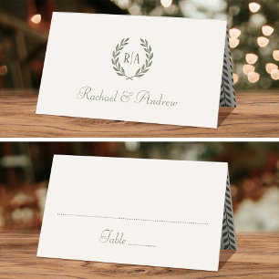 Elegant Monogram Wedding Green Cream Seating Place Card