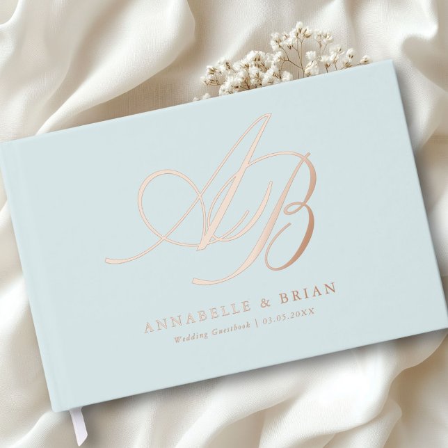 Elegant, Monogram, Wedding  Guest Book (Personalized Minimalist Script Font Monogram | Elegant Foil Wedding Guest Book.)