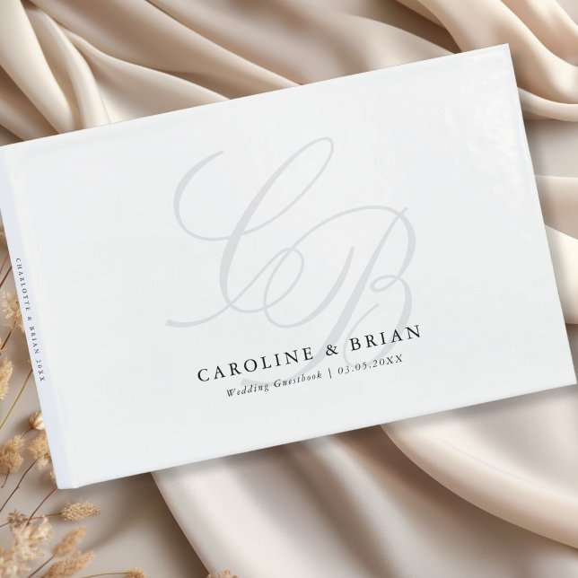 Elegant, Monogram, Wedding  Guest Book (Elegant, Monogram, White, Wedding Guest Book with your name & date.)