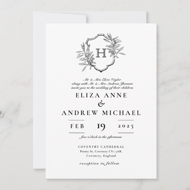 Elegant Monogram Wedding  Invitation (Front)