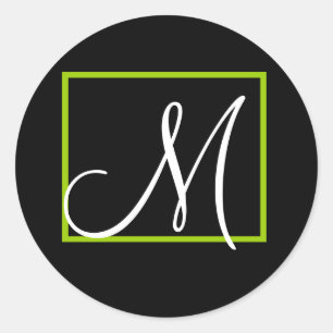 Elegant Monogram Wedding Invitation Label Green