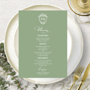 Elegant Monogram Wedding Menu Cards Sage Green