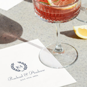 Elegant Monogram Wedding Navy Blue Napkin