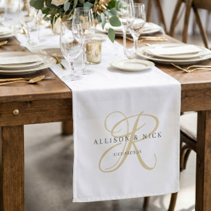 Elegant Monogram Wedding Newlyweds Table Decor  Short Table Runner