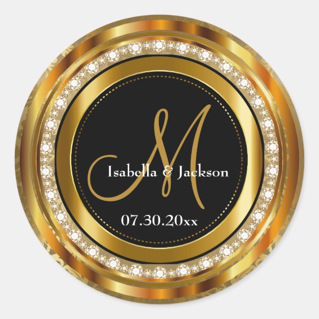 Elegant Monogram Wedding or Anniversary Design Classic Round Sticker (Front)