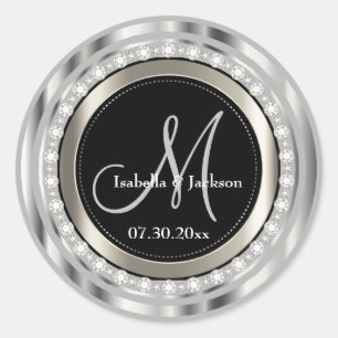 Elegant Monogram Wedding or Anniversary Design Classic Round Sticker