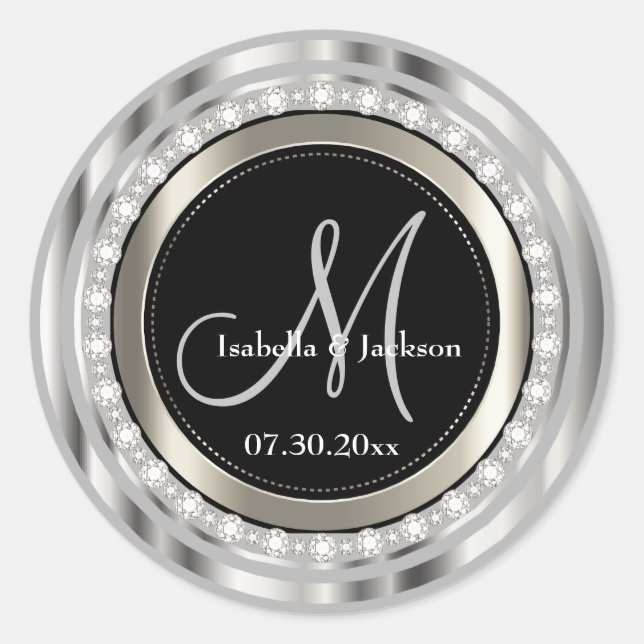 Elegant Monogram Wedding or Anniversary Design Classic Round Sticker (Front)