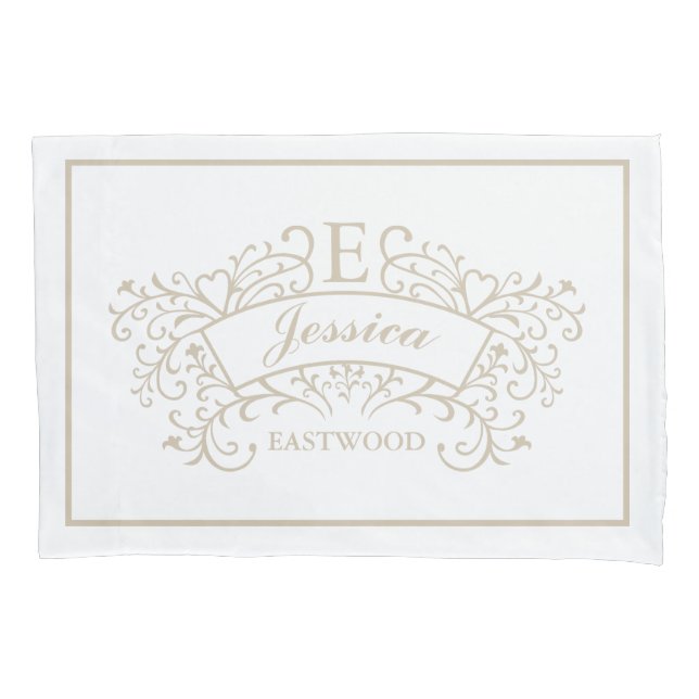 Elegant Monogram Wedding Pair of Pillowcases (Front-Left)