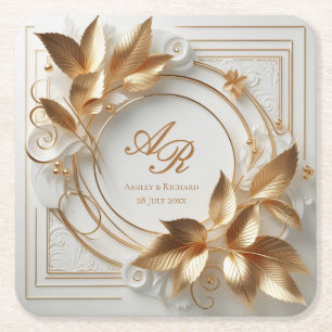 Elegant Monogram Wedding Paper Coaster