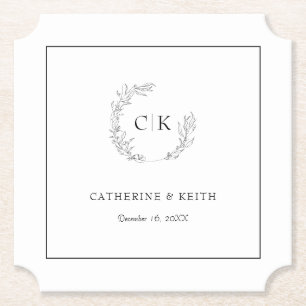 Elegant Monogram Wedding Paper Coaster