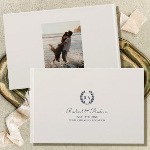 Elegant Monogram Wedding Photo Navy Cream Guest Book